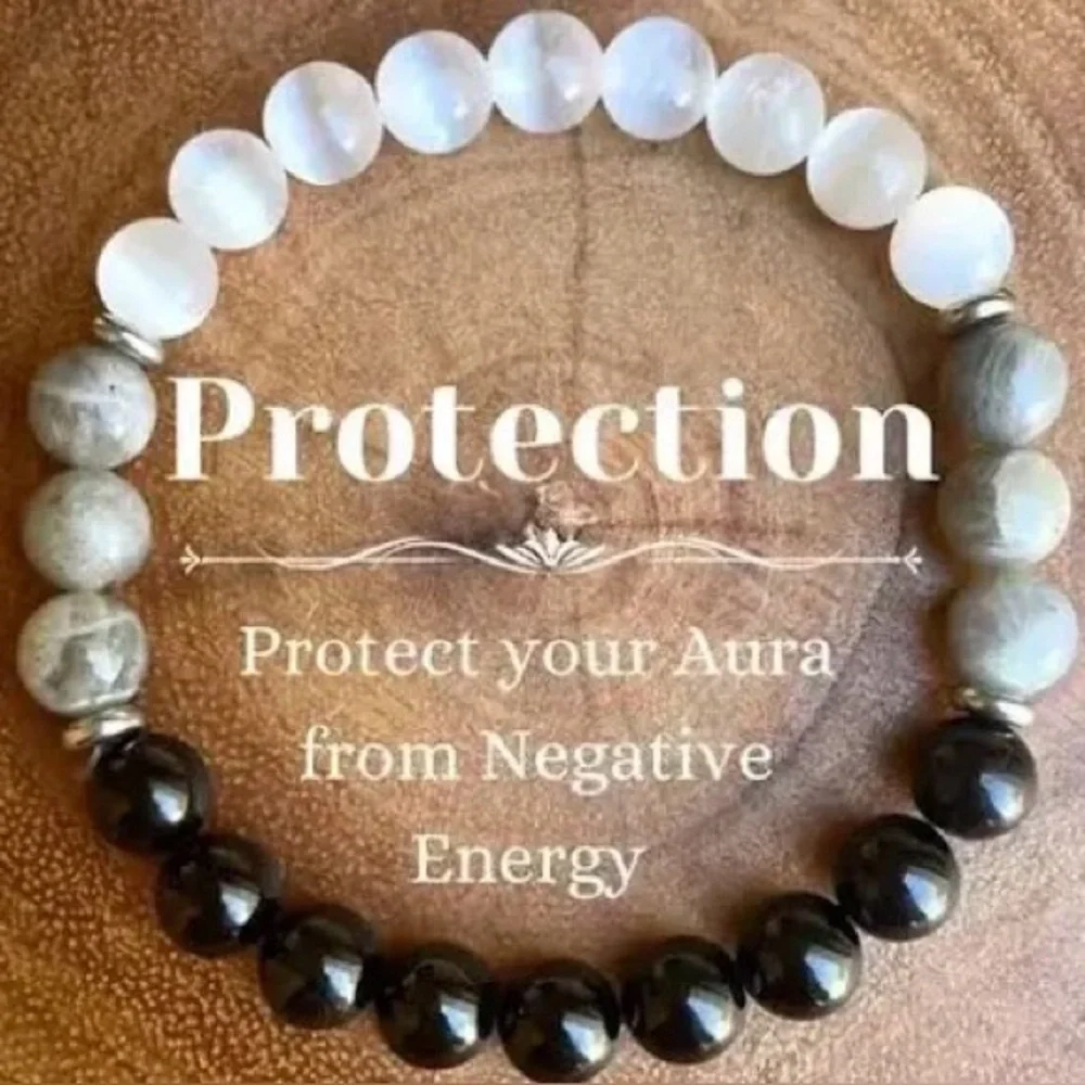 Unisex -Natural Stone Bracelet Black Tourmaline Labradorite Jewelry - Protection